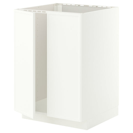 METOD base cabinet for sink + 2 doors, white/Aspudden matt white, 60x60 cm