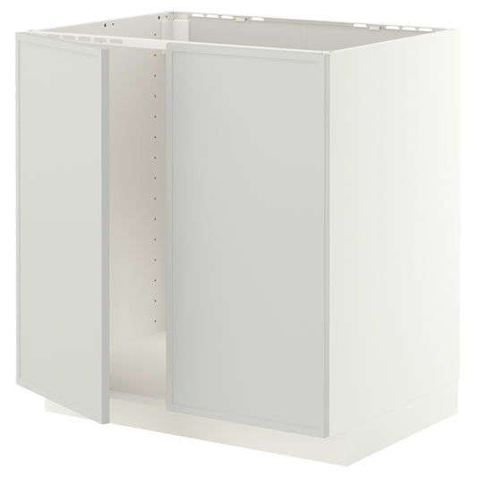 METOD base cabinet for sink + 2 doors, white/Aspudden light grey, 80x60 cm
