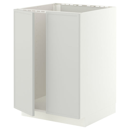 METOD base cabinet for sink + 2 doors, white/Aspudden light grey, 60x60 cm