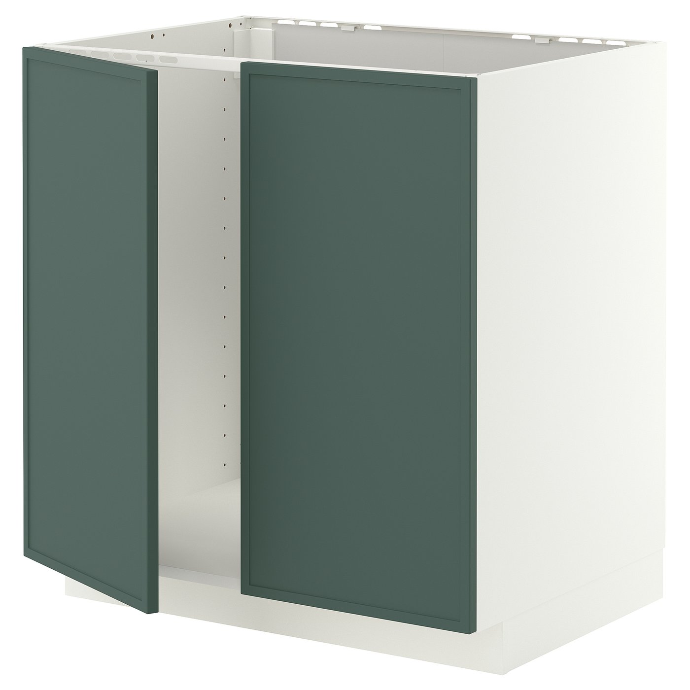METOD base cabinet for sink + 2 doors, white/Aspudden dark grey-green, 80x60 cm