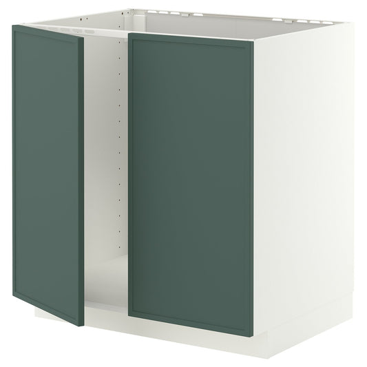 METOD base cabinet for sink + 2 doors, white/Aspudden dark grey-green, 80x60 cm