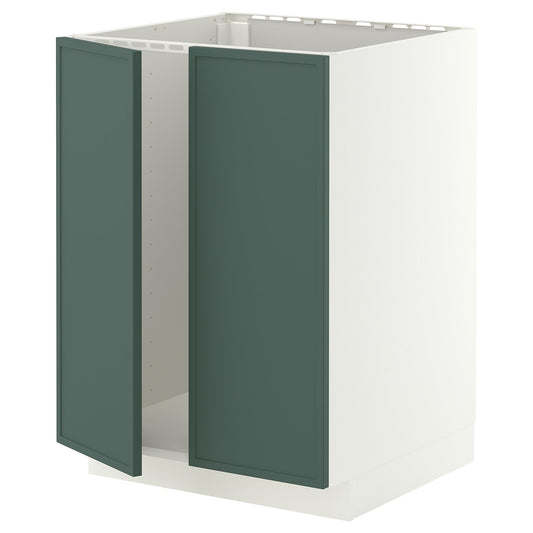 METOD base cabinet for sink + 2 doors, white/Aspudden dark grey-green, 60x60 cm