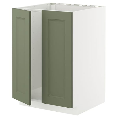 METOD - METOD Base cabinet for sink + 2 doors, white/Axstad grey-green, 60x60 cm