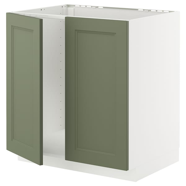 Ikea METOD - Base cabinet for sink + 2 doors, white/Axstad gray-green,80x60 cm