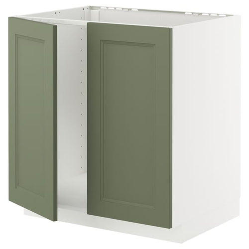 METOD - METOD Base cabinet for sink + 2 doors, white/Axstad grey-green, 80x60 cm