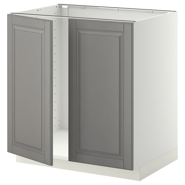 METOD - METOD Base cabinet for sink + 2 doors, white/Bodbyn grey, 80x60 cm