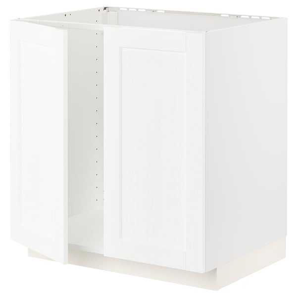 METOD - METOD Base cabinet for sink + 2 doors, white Enköping/white wood effect, 80x60 cm