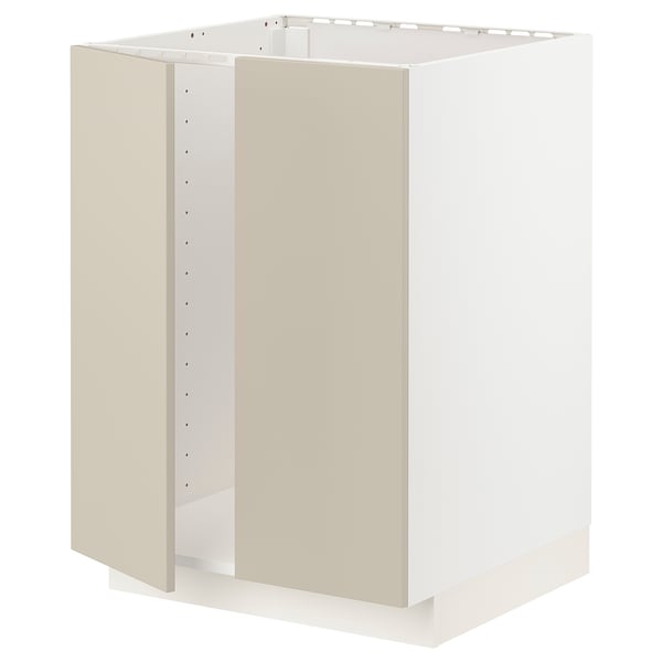METOD base cabinet for sink + 2 doors, white/Havstorp beige, 60x60 cm