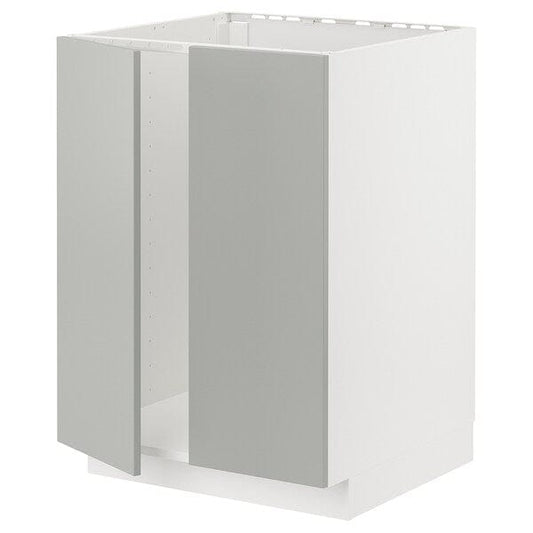 Ikea METOD - Base cabinet for sink + 2 doors, white/Havstorp light grey, 60x60 cm