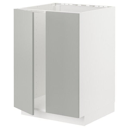 METOD - METOD Base cabinet for sink + 2 doors, white/Havstorp light grey, 60x60 cm
