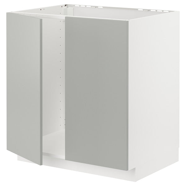 METOD - Base cabinet for sink + 2 doors, white/Havstorp light grey, 80x60 cm