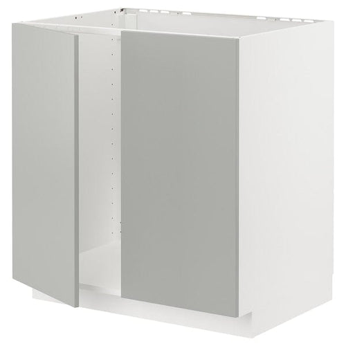 METOD - METOD Base cabinet for sink + 2 doors, white/Havstorp light grey, 80x60 cm