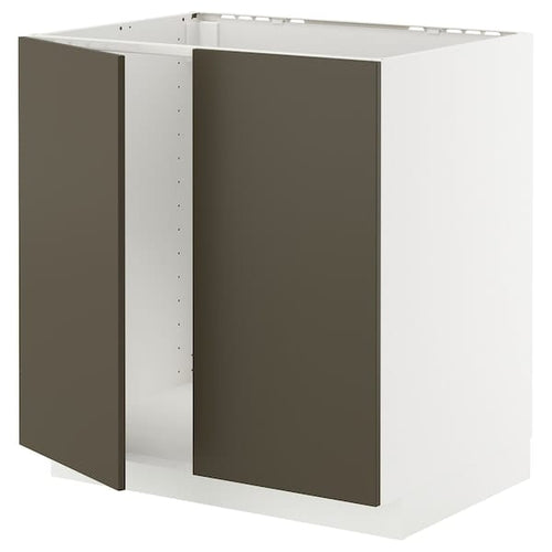 METOD - METOD Base cabinet for sink + 2 doors, white/Havstorp brown-beige, 80x60 cm