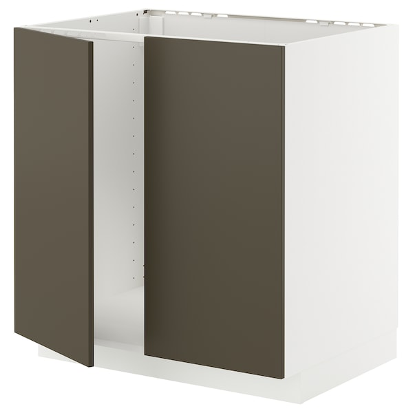 METOD - Base cabinet for sink + 2 doors, white/Havstorp brown-beige, 80x60 cm