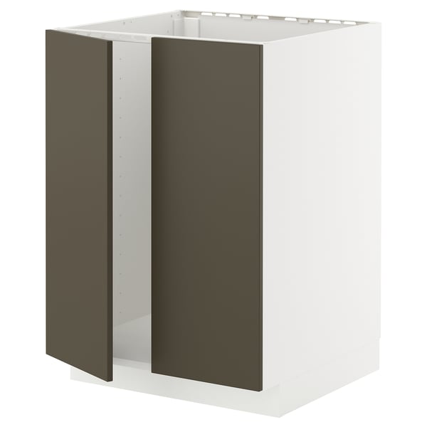 METOD base cabinet for sink + 2 doors, white/Havstorp brown-beige, 60x60 cm