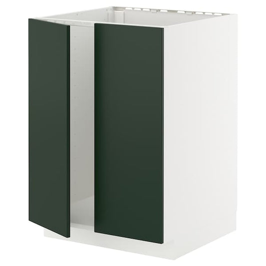 Ikea METOD - Base cabinet for sink + 2 doors, white/Havstorp deep green, 60x60 cm