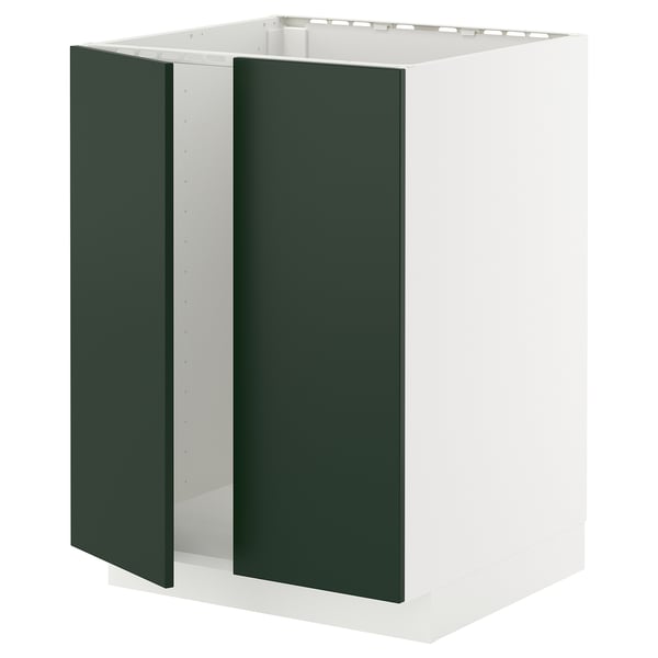 METOD base cabinet for sink + 2 doors, white/Havstorp deep green, 60x60 cm