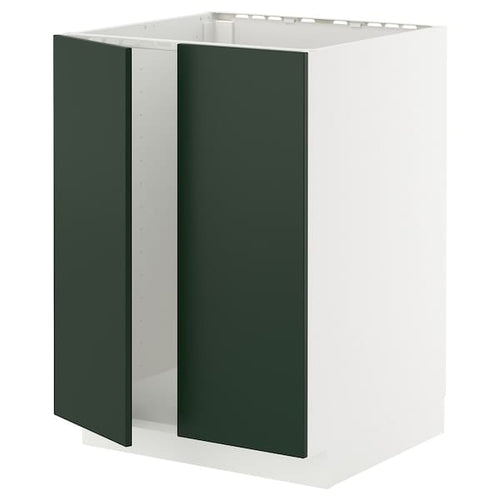 METOD - METOD Base cabinet for sink + 2 doors, white/Havstorp deep green, 60x60 cm