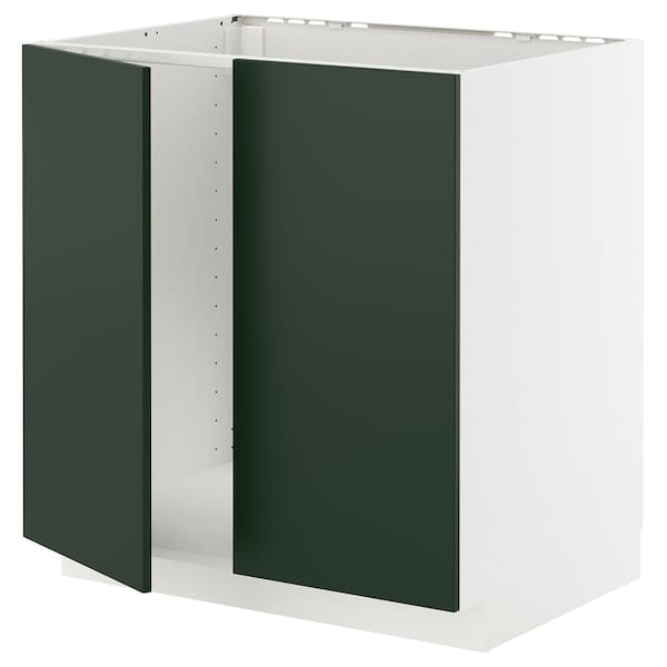 Ikea METOD - Base cabinet for sink + 2 doors, white/Havstorp deep green, 80x60 cm