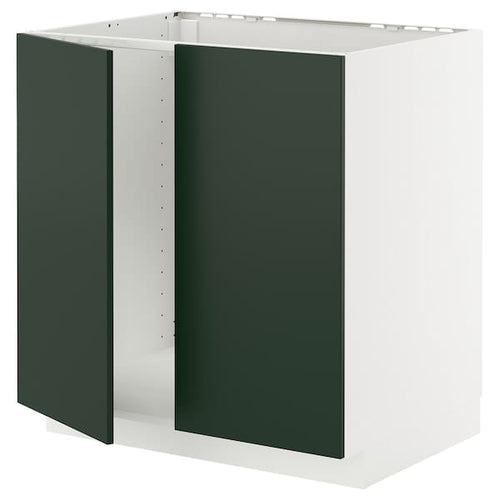 METOD - METOD Base cabinet for sink + 2 doors, white/Havstorp deep green, 80x60 cm