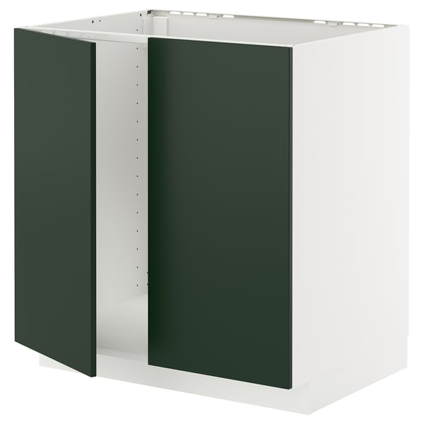 METOD - METOD Base cabinet for sink + 2 doors, white/Havstorp deep green, 80x60 cm