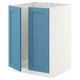 METOD base cabinet for sink + 2 doors, white/Lerhyttan blue, 60x60 cm