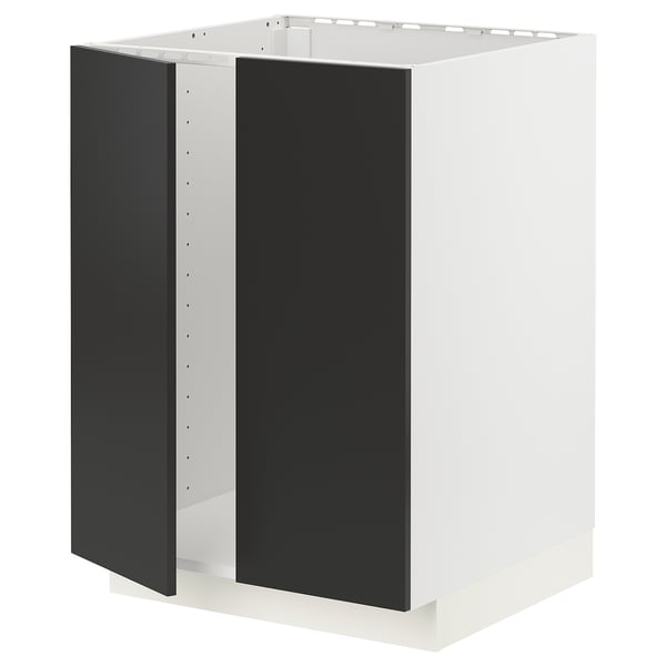 METOD base cabinet for sink + 2 doors, white/Nickebo matt anthracite, 60x60 cm