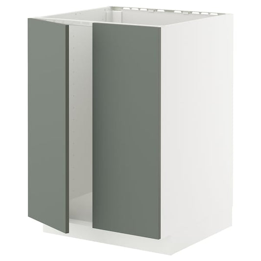 Ikea METOD - Base cabinet for sink + 2 doors, white/Nickebo matt grey-green, 60x60 cm