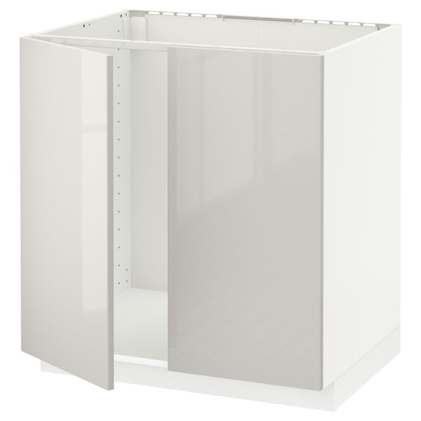 METOD base cabinet for sink + 2 doors, white/Ringhult light grey, 80x60 cm