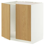 METOD base cabinet for sink + 2 doors, white/Sinarp oak veneer, 80x60 cm