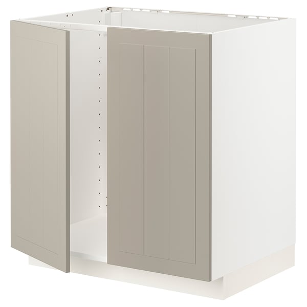 METOD - METOD Base cabinet for sink + 2 doors, white/Stensund beige, 80x60 cm