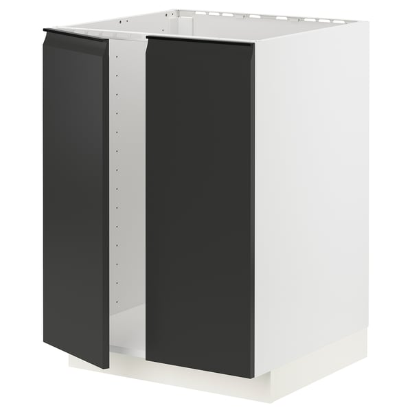 METOD base cabinet for sink + 2 doors, white/Upplöv matt anthracite, 60x60 cm