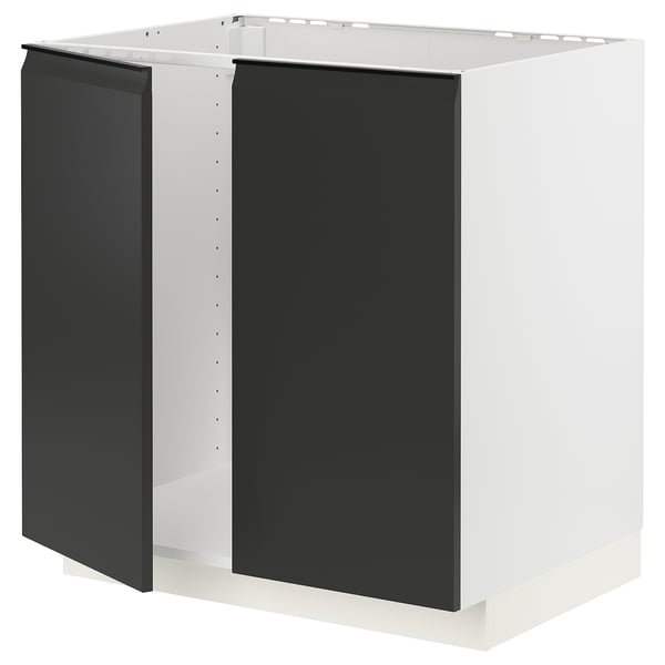 METOD base cabinet for sink + 2 doors, white/Upplöv matt anthracite, 80x60 cm