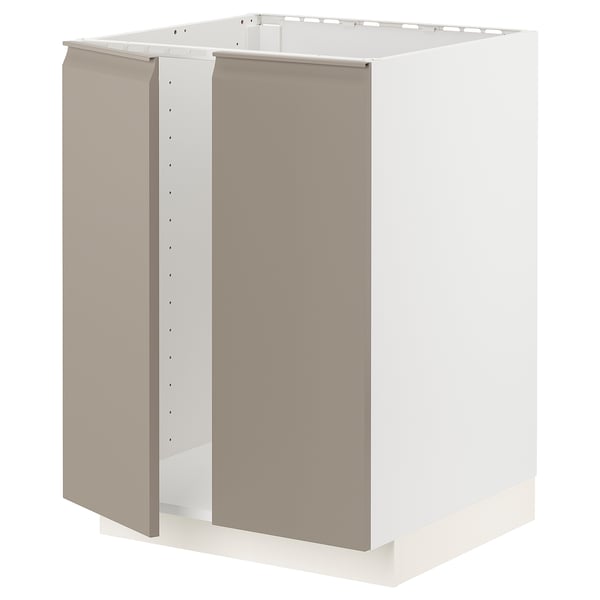 METOD base cabinet for sink + 2 doors, white/Upplöv matt dark beige, 60x60 cm