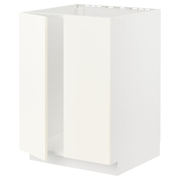 METOD base cabinet for sink + 2 doors, white/Vallstena white, 60x60 cm