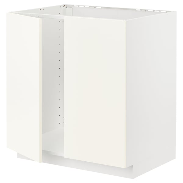 METOD base cabinet for sink + 2 doors, white/Vallstena white, 80x60 cm