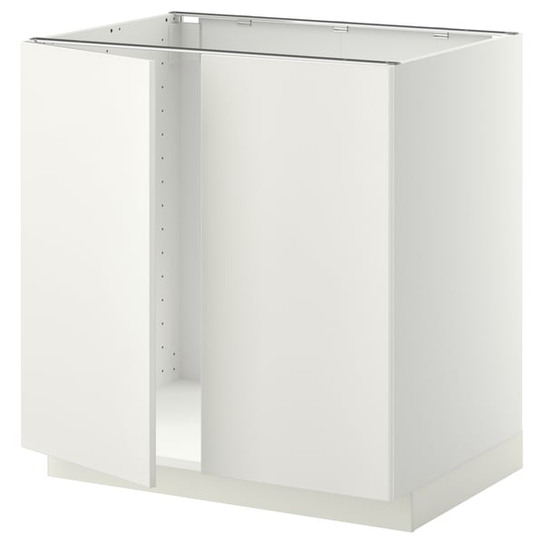METOD base cabinet for sink + 2 doors, white/Veddinge white, 80x60 cm