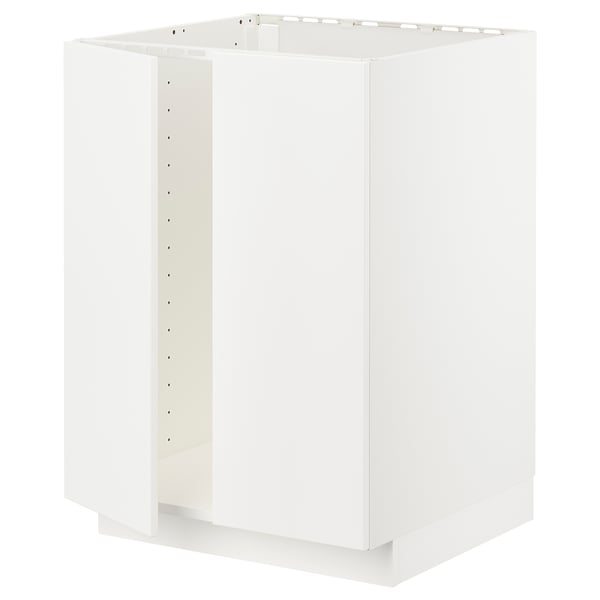 METOD base cabinet for sink + 2 doors, white/Veddinge white, 60x60 cm
