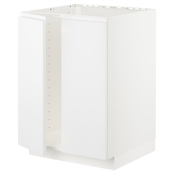 METOD base cabinet for sink + 2 doors, white/Voxtorp matt white, 60x60 cm