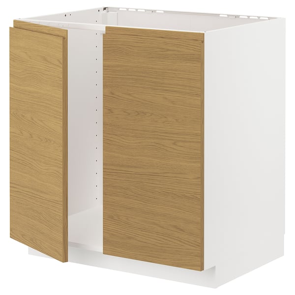 METOD - METOD Base cabinet for sink + 2 doors, white/Voxtorp oak effect, 80x60 cm