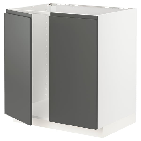 METOD base cabinet for sink + 2 doors, white/Voxtorp dark grey, 80x60 cm