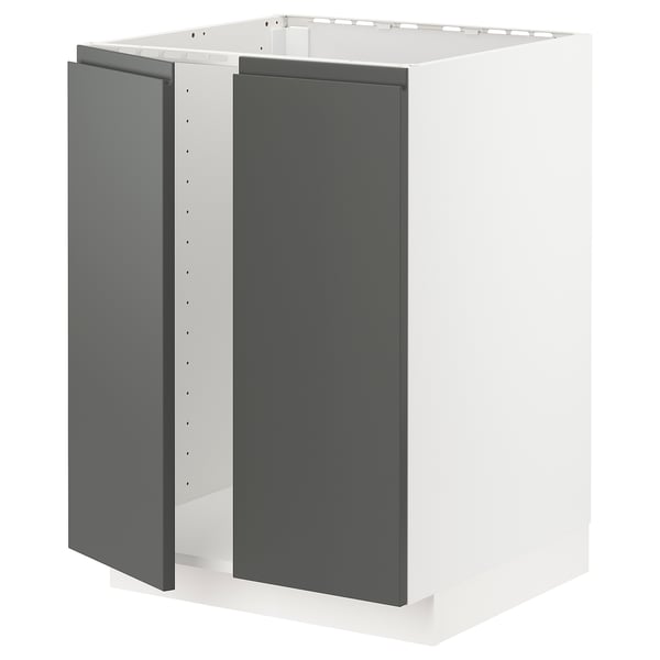 METOD base cabinet for sink + 2 doors, white/Voxtorp dark grey, 60x60 cm