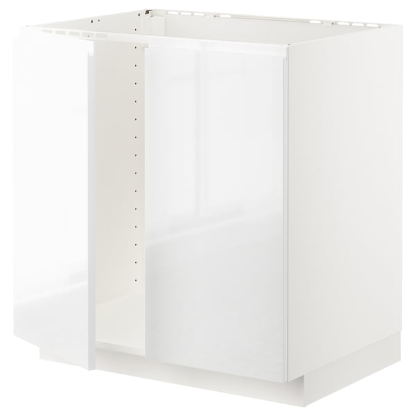 METOD - METOD Base cabinet for sink + 2 doors, white/Voxtorp high-gloss/white, 80x60 cm