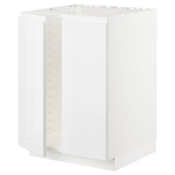 METOD base cabinet for sink + 2 doors, white/Voxtorp high-gloss/white, 60x60 cm
