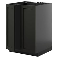 METOD base cabinet for sink + 2 doors, black-grey/Lerhyttan black stained, 60x60 cm