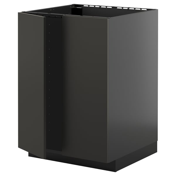 METOD - METOD Base cabinet for sink + 2 doors, black-grey/Nickebo matt anthracite, 60x60 cm