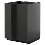 METOD base cabinet for sink + 2 doors, black-grey/Nickebo matt anthracite, 60x60 cm