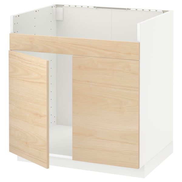 METOD base cab f HAVSEN double bowl sink, white/Askersund light ash effect, 80x60 cm