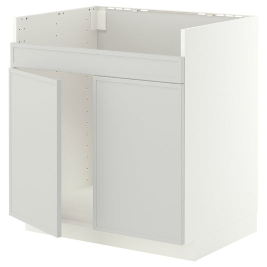 METOD base cab f HAVSEN double bowl sink, white/Aspudden light grey, 80x60 cm