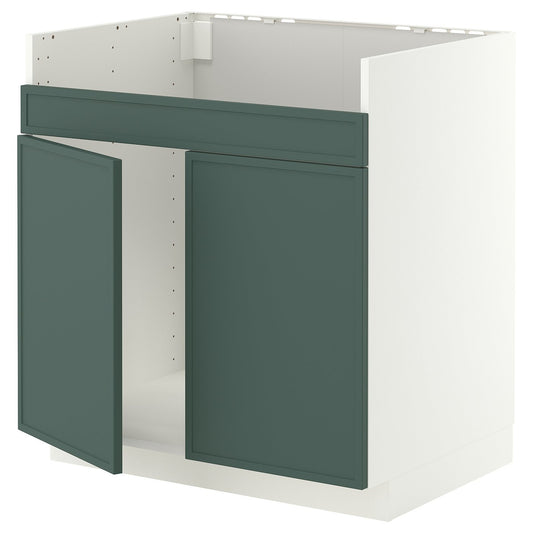METOD base cab f HAVSEN double bowl sink, white/Aspudden dark grey-green, 80x60 cm